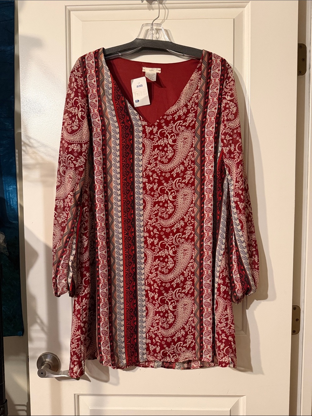 Paisley Stripe V-Neck Tunic Dress - Red